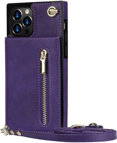 Hoesje geschikt voor iPhone 16e - Backcover - Pasjeshouder - Portemonnee - Koord - Kunstleer - Paars