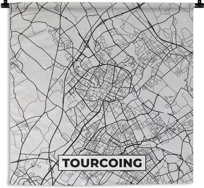 Wandkleed - Wanddoek - Tourcoing - Plattegrond - Frankrijk - Kaart - Stadskaart - 180x180 cm - Wandtapijt