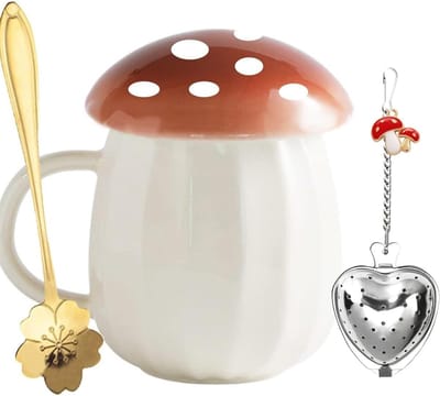 Schattige Paddenstoel Mok en Theekop Set - Perfecte Cadeaus voor Vrouwen en Meisjes - Ideaal voor Koffie, Thee en Melk met Deksel, Leuk Huisaccessoire