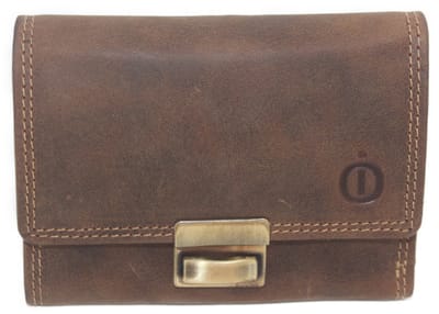 Oi Hunter bruine leren Bakportemonnee met metalen sluitinkje / opa-beurs ook voor pasjes en papiergeld / ouderwetse portemonnee met slotje ook voor wat pasjes / anti skimming / bruin leer / 272H