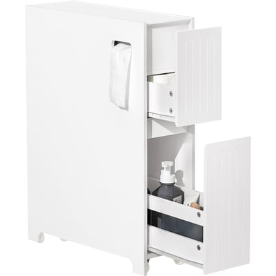SoBuy Lage Kast, Staande Smalle Opbergkast, Smalle Badkamerkast, Toiletkast - Wit, 60x20x75cm, BZR111-W