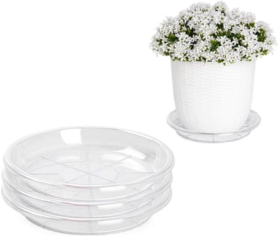 Plasticforte plantenpot onder schotel / opvang schaal - 3x - transparant - dia 16 cm - Kunststof - voor een pot met dia 20/22 cm - doorzichtig