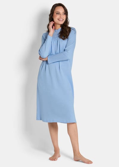 Katoenen nachthemd met lange mouwen - lichtblauw / wit / gedess. - Gr. 19 van Goldner Fashion
