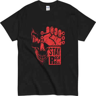 Dames en Heren Tshirt Rock & Roll - Skull en Fist Design - Muziekliefhebber - Zwart - S