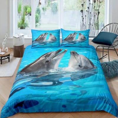 3D Dolfijn In Blauwe Zee Queen King Size Beddengoed Sets Dier Eenpersoons Quilt Dekbedovertrek Set Kinderen Volwassen Bed Polyester Beddengoed US Twin(172x218cm)