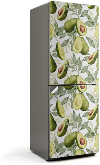 Wallfluent Koelkaststickers - Avocado- en bladpatroon Koelkast Folie - 70 cm x 190 cm - Groente Koelkaststickers - Waterdichte Koelkast Sticker - Koelkast Cover - Koelkast Decoratie Stickers - Koelkast Cover