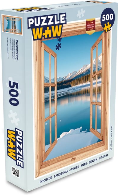 Puzzel Doorkijk - Landschap - Winter - Meer - Bergen - Uitzicht - Legpuzzel - Puzzel 500 stukjes