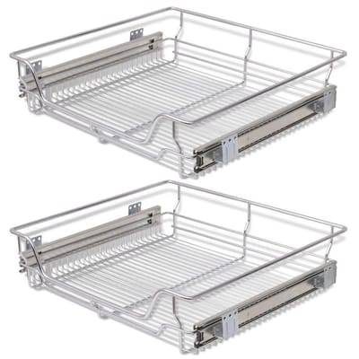 VidaXL Draadmanden uittrekbaar - Opstabelbare draadmand – Draadmanden voor in de kast – Gepolijst verschroomd staaldraard - 2 st – (564 - 568) x 460 x 130 mm – Zilver
