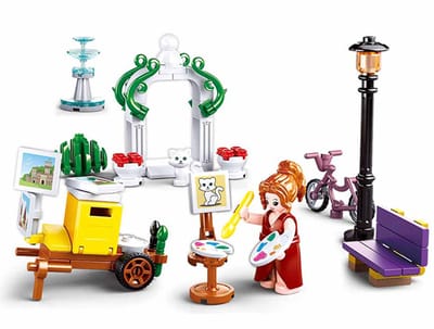 Sluban Girls Dream Village Park schilder bouwspeelgoed kinderen vanaf 6 jaar – Constructiespeelgoed modelbouw park scène – bouwdoos met 114 bouwstenen en 1 minifiguur – M38-B0869