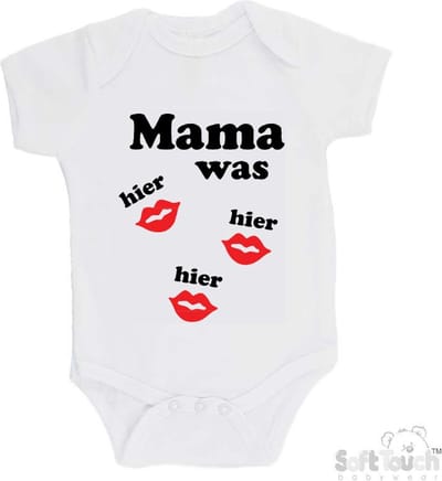 100% katoenen Romper "Mama was hier hier hier" Unisex Katoen Wit/zwart/rood Maat 62/68