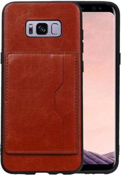 Staand Back Cover met 1 Pasjeshouder Hoesje Geschikt voor Samsung Galaxy S8 Bruin