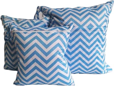 Waterdichte luiertas set van 3 met gestreept patroon, ideaal voor luiers en natte spullen, 40 x 45 cm, 30 x 36 cm, 28 x 30 cm, blauwe strepen