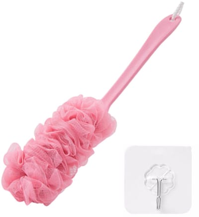 QTTVBTNA Lange Doucheborstel met Handvat – Exfoliërende Badborstel met – Voor Rug, Benen & Lichaamsverzorging - roze