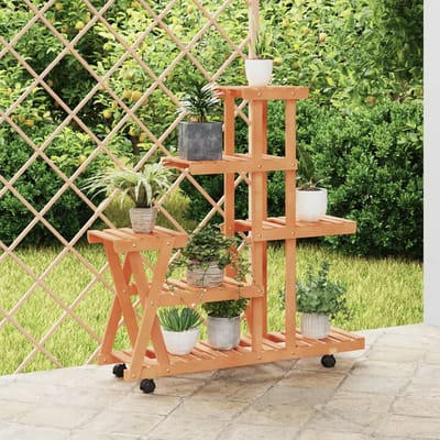 vidaXL - Plantenstandaard - met - wielen - 95x25x101 - cm - massief - vurenhout