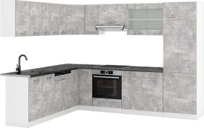 Vicco Hoekkeuken R-Line, Beton/Wit, 287 x 227 cm, WB Antraciet