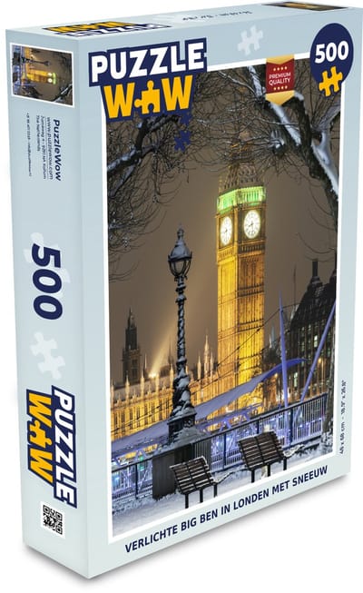 Puzzel Verlichte Big Ben in Londen met sneeuw - Legpuzzel - Puzzel 500 stukjes