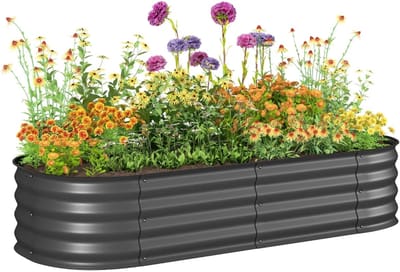 Plantenbak - Modulair Tuinbed met Beschermde Randen & Bodemloos Ontwerp - Bloembak - Plantenbed - Kweekbak - Moestuinbak - voor Buiten, Terras, Tuin & Balkon - voor Groenten, Bloemen & Kruiden - 150 x 62 x 30 cm - Donkergrijs
