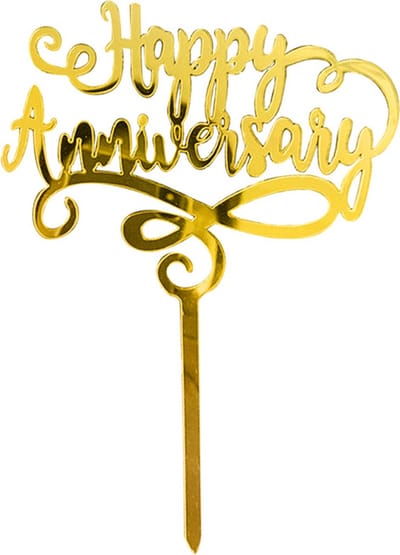 Taart Decoratie Anniversary Taarttopper Cake Topper Jubileum Huwelijk Taartdecoratie Bruiloft Goud – 1 Stuk