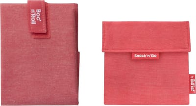 Boc’n’Roll - Snack'n'Go Voordeelset Nature Rood - Herbruikbaar Boterhamzakje en Snackverpakking - Sluiting met klittenband - BPA-vrij - Waterdichte binnenlaag - Wasbaar tot 60°C