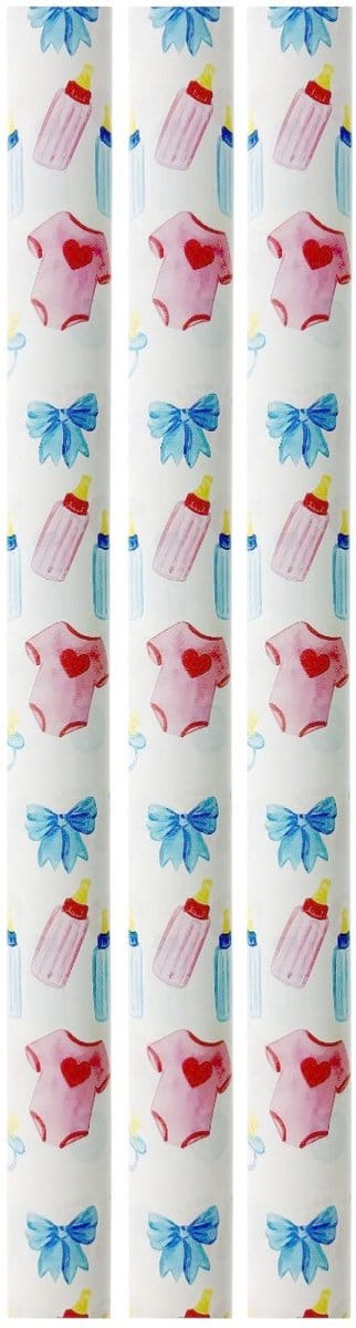 Benza cadeaupapier - Inpakpapier voor geboorte jongen en meisje - 200 x 70 cm - 3 rollen