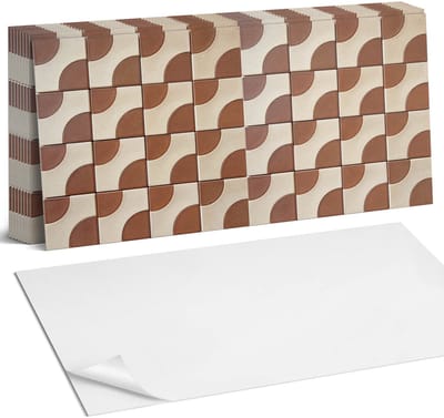 Coloray Plaktegels - Geometrisch gepatroneerde tegels Zelfklevende Wandtegels - 40 cm x 20 cm - Bruin Plaktegels - 10 stuks - Rechthoek PVC Tegels - Plaktegels Badkamer - Vloertegels Zelfklevend - Vinyltegels Vloer Zelfklevend - Portugese Tegels