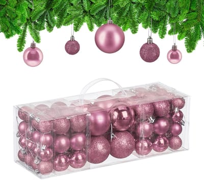 kerstballen set van 76 - 3, 4 en 6 cm - plastic - onbreekbaar - roze