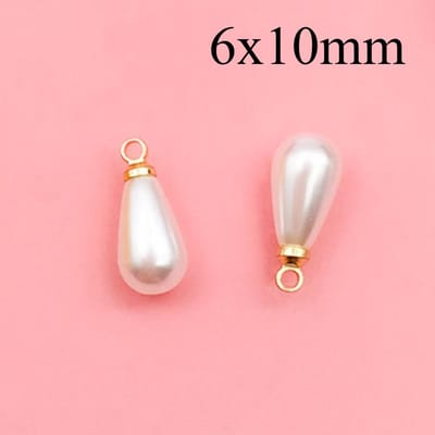 10 pièces Pendentifs Perle Imitation Ronde Forme Gouttelette Avec Accessoires Perle Chapeau Suspendue, Matériaux pour Bijoux DIY faits à la Main Bracelet Vêtement 6*10mm or
