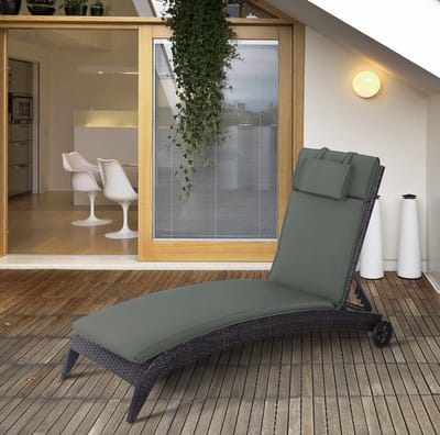 MEUNIQ ligbedkussen 198 x 53 x 5 cm met hoofdkussen en afneembare hoes, polyester tuinkussen voor ligstoel en tuinligbed, grijs