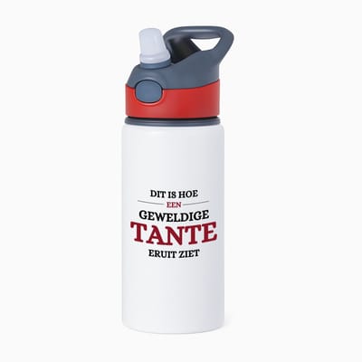 Hacebo® - geweldige tante waterfles met rietje rood - Tante - liefste tante - verjaardagscadeau - verjaardag - cadeau voor tante - kado - water fles - 650ML