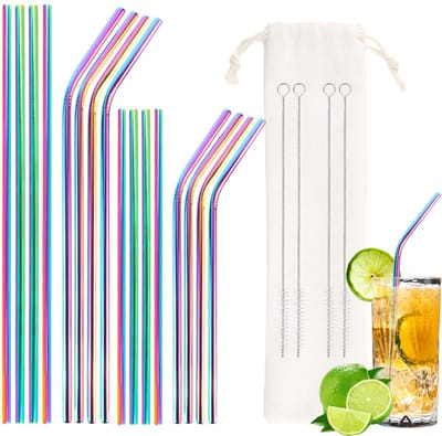 Rietjes, dunne herbruikbare en wasbare buizen voor bubbelthee, met 4 reinigingsborstels en 1 cocktailtas, smoothie