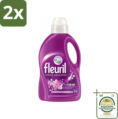 Fleuril – Wasmiddel - Color Blossom – 29 wasbeurten – 1,305 L - Voordeelverpakking - 2 stuks - Wasmiddel voor gekleurde stoffen - Wasmiddel met bloesemgeur