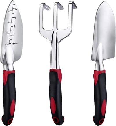 Set van 3 Tuingereedschap met Stevige Aluminium Handscheppen en Antislip Rubber Grip voor Verplanten, Wieden, Graven en Planten