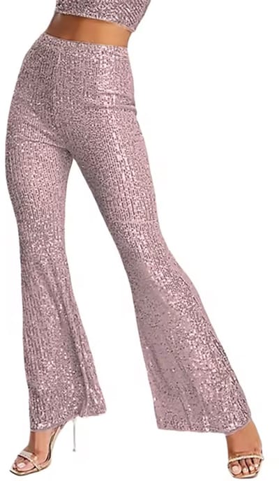 Roze Broek Dames Glitter - Legging - Stretch - Wijde Pijpen - Glinster