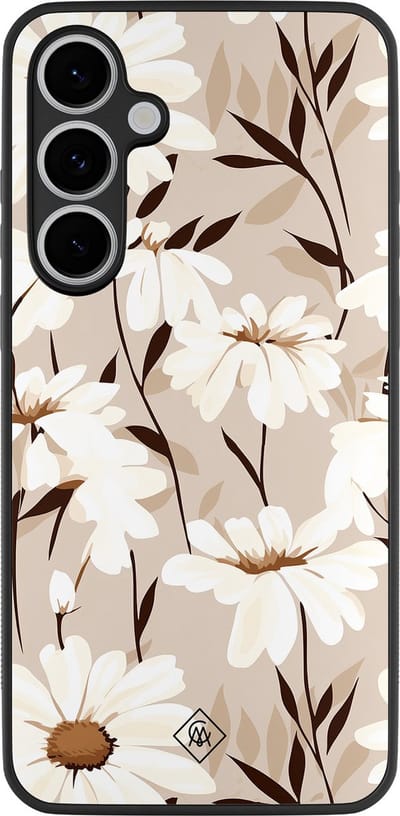 Casimoda® hoesje - Geschikt voor Samsung Galaxy S24 FE - In Bloom - Zwart TPU Backcover - Planten - Bruin/beige
