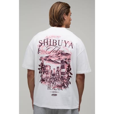 Wit Oversized T-shirt Met Shibuya City Graphic | White | Size Medium