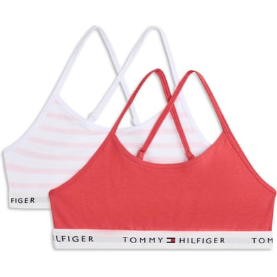 Tommy Hilfiger Girls 2-pack Strappy Bralett Bretton Stripe/frost Cranberry Taglia: 8-10 | Biancheria Intima Outlet | kids