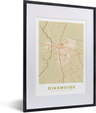 Fotolijst incl. Poster - Stadskaart - Diksmuide - Kaart - België - Plattegrond - 30x40 cm - Posterlijst