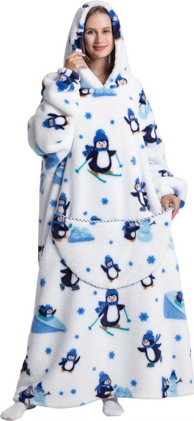 Bovista Hoodie Deken Met Mouwen - Onesie - Fleece Blanket - Dames - Heren - Kinderen - Plaid - Knuffeldeken - Extra Zacht - Pinguin