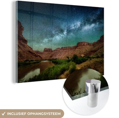 ® Glasschilderij 180x120 cm - Schilderij acrylglas - Indrukwekkende sterrenhemel over de Colorado rivier in de Verenigde Staten - Foto op glas - Muurdecoratie woonkamer - Wanddecoratie slaapkamer - Schilderijen