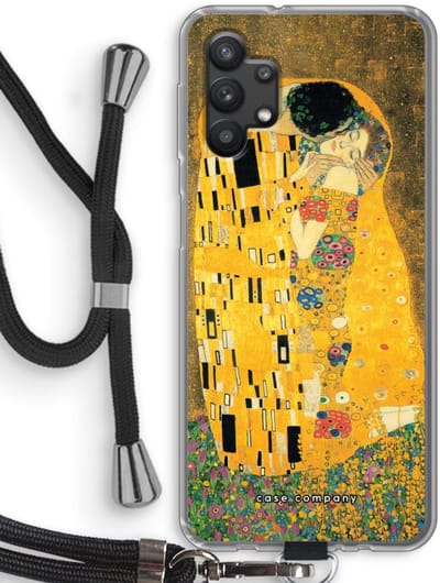 Case Company® - Hoesje met koord geschikt voor Samsung Galaxy A32 5G hoesje met Koord - Der Kuss - Telefoonhoesje met Zwart Koord - Bescherming aan alle Kanten en Over de Schermrand