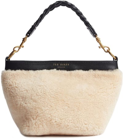 Ted Baker Leren schoudertas Sherbaa Shearling Leather Weave Handle Crossbody Black zwart