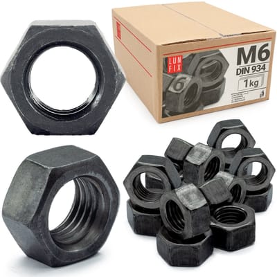 LUN FIX - Zeskantmoer M6 - 1 kg (ca. 460 stuks) - DIN 934 - Sterkte 6 - Regelmatige schroefdraad - Metrische moer voor schroefdraadstangen