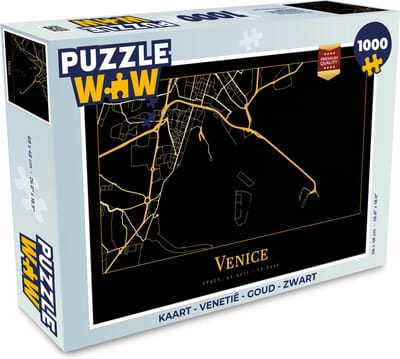 Puzzel Kaart - Venetië - Goud - Zwart - Legpuzzel - Puzzel 1000 stukjes volwassenen