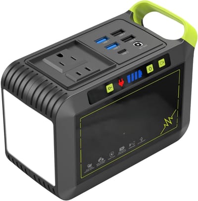 Aura® Stroomgenerator - Externe Oplader Powerbank – Powerstation met Zaklamp – Generator 80W – Gelijktijdig Opladen – met SOS-Modus – Groen-Zwart - ‎17cm x 12cm x 8cm