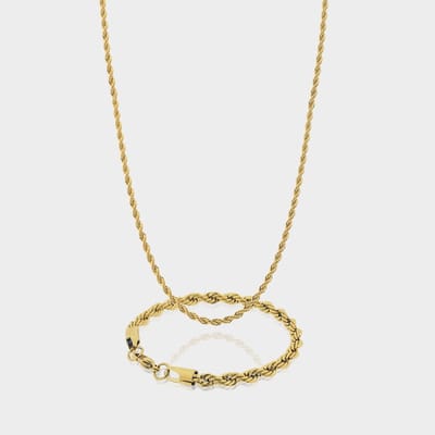 Rope Ketting 3 mm x Rope Armband 5 mm - Gouden Schakelketting en Schakelarmband Heren - 60/21 cm lang - Olympus Jewelry