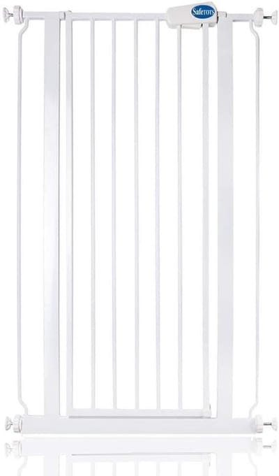 Safetots Extra High Metal Safety Fence, Clamp Gate Extra High 104cm, Stair Gate Without Drilling, Clamp Mounting, 68.5cm - 75cm, White, Safety Gate for Stairs and Door, Easy Installed