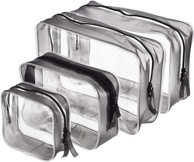 Make-uptas, transparant, 4 stuks, vliegtuig, pvc, cosmeticatas, waterdichte make-uptas met ritssluitingen, voor mannen en vrouwen, reizen, zaken, vakantie, badkamer organiseren, transparant