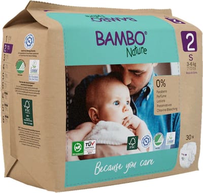 Bambo Nature Luiers Maat 2 (3-6 kg) - 2 x 30 stuks - Voordeelverpakking