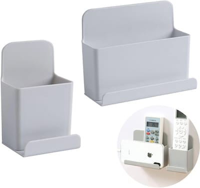 Set van 2 Opbergdozen met Afstandsbediening, Zelfklevend, Wandorganizer en Telefoonhouder, Beschadigt Geen Muren, Ideaal voor Huishoudens en Kantoor