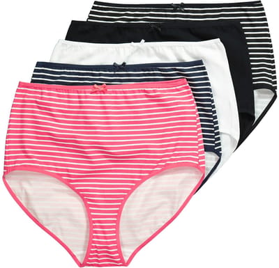 Ulla Popken - Dames - Maxislips set van 5 strepen/effen hoge taille - Roze - Maat 42+